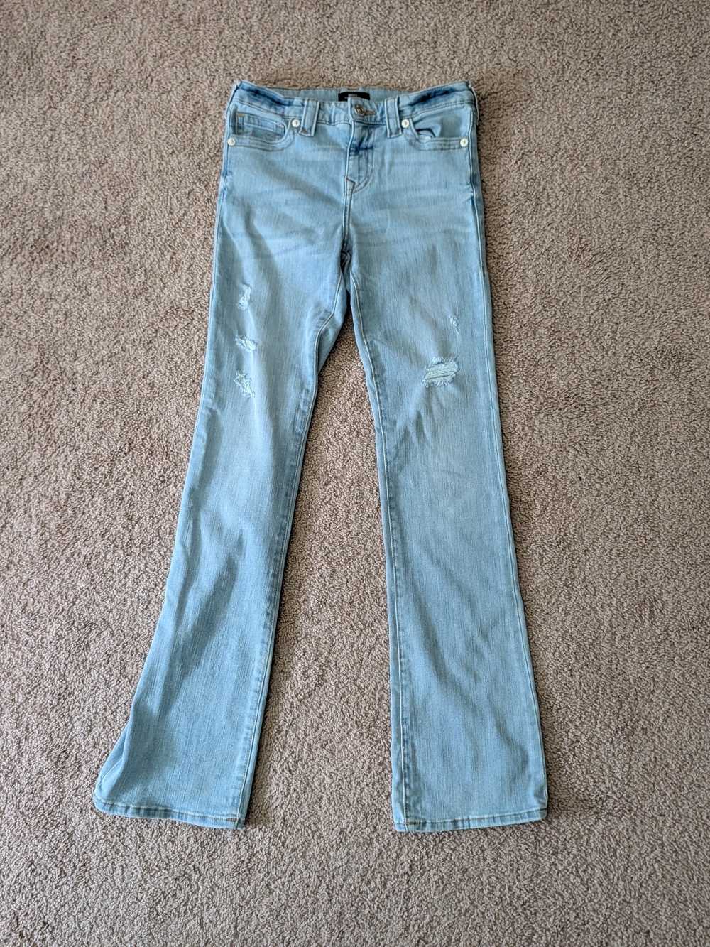True Religion Becca Mid Rise Bootcut Distressed Jeans Light Wash Size 28